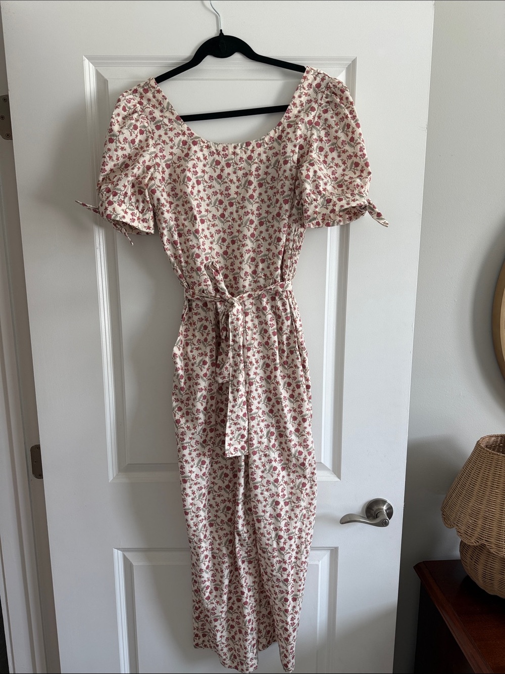 Gal Meets Glam Cream Midi romper with Pink Floral Print